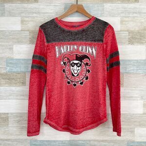 Batman Harley Quinn Burnout Graphic Tee Red Gray Womens Juniors Medium 7 8